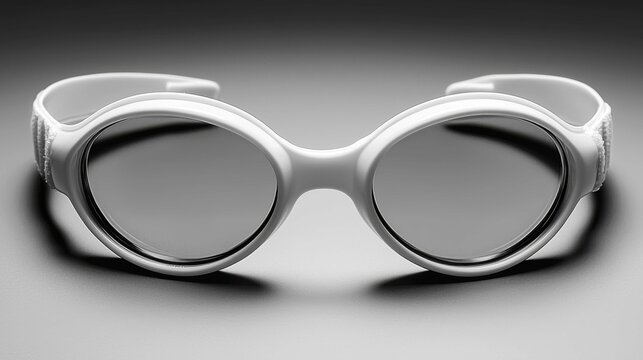 A pair of white swimming goggles displayed against a gray background, showcasing a sleek and modern design. Ideal for athletes seeking performance.