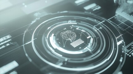 A futuristic depiction of a medical interface with holographic health data and virtual diagnostic tools, set against a neutral background, Futuristic style