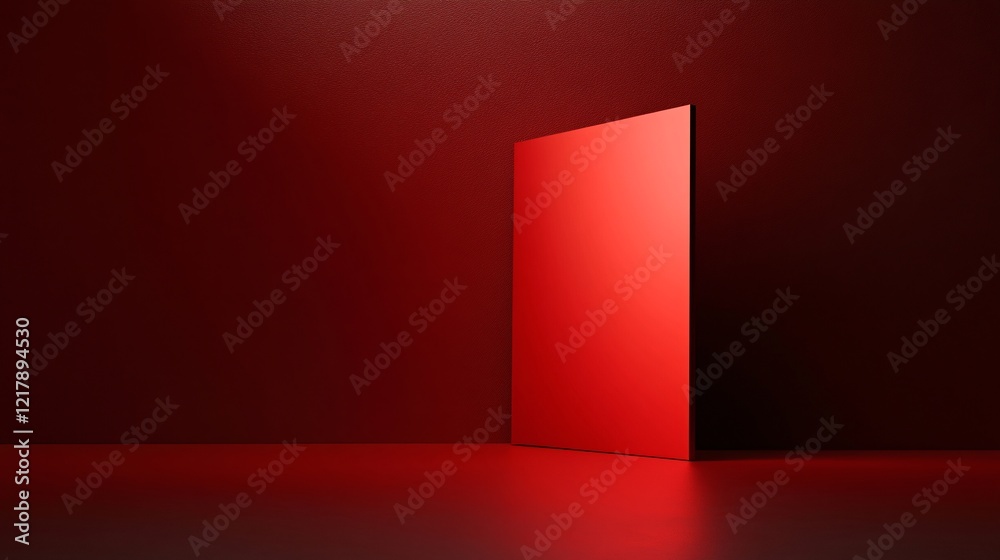 Poster Bright red vertical panel standing in empty room with dark red walls and floor