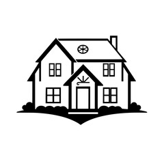 A Charming House Illustration: Simple Black and White Home Design. Perfect for real estate, architecture, and home decor projects.