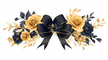 Elegant Black Christmas Present with Gold Ribbon and Gift Box