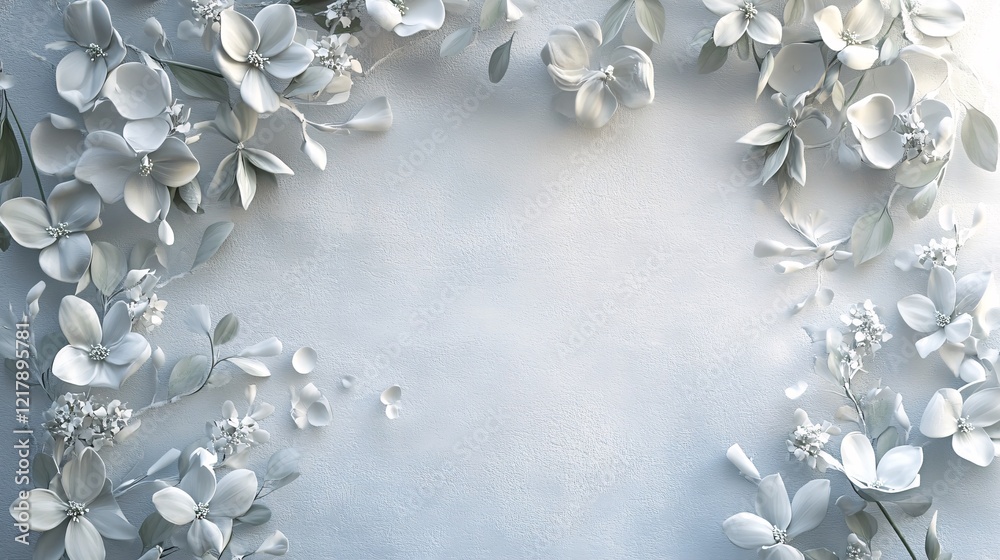 Poster white flowers creating a frame on textured background