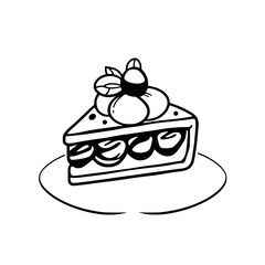 A delectable slice of cake, adorned with whipped cream and berries. This exquisite pastry is a true culinary masterpiece, perfect for satisfying your sweet tooth.