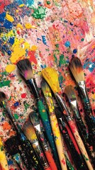 Fototapeta premium Colorful Paintbrushes Resting On A Vibrant Palette