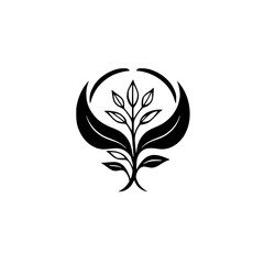 Elegant Plant Illustration: Black and White Botanical Design, Minimalist Floral Logo, Nature Symbol