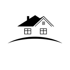 Modern House Illustration: Simple Home Design, Real Estate Property Symbol, Minimalist Black and White Vector Graphic