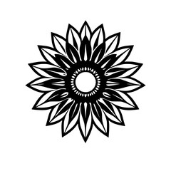 Black and White Sunflower Mandala: Elegant Floral Design, Nature-Inspired, Circular Pattern, Botanical Vector Art, Graphic Illustration