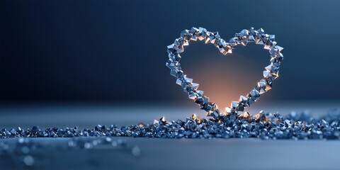 Heart shape crafted from metallic shards creates a striking visual against a softly lit background in a creative art display