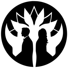 Silhouette Couple: A Minimalist Romance Illustration.  A symbolic artwork depicting a loving couple, representing unity, partnership, and enduring love.