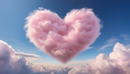 soft pink heart surrounded by fluffy clouds in dreamy sky