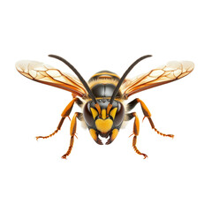 Detailed view of a hornet captured against a transparent background showcasing its distinctive features and coloration, hornet isolated transparent background