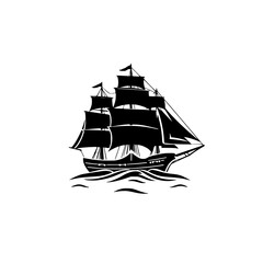 Majestic Sailing Ship: A Vintage Nautical Vessel on the Ocean Waves. Classic Maritime Travel and Exploration Vector Graphic