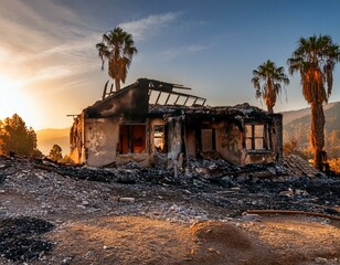 Fototapeta premium the house that burned down in the fire.Generative with AI