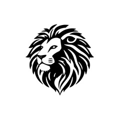 Naklejka premium Majestic Lion Head: A Black and White Vector Graphic. Perfect for logos, designs, and representing power and strength.