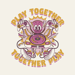 game console holding joystick in both hands retro cartoon mascot © andhikajudy