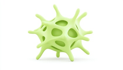 Abstract representation of a green virus-like structure on a plain white background, symbolizing health issues