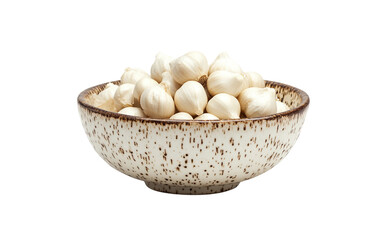 A Bowl of Garlic Cloves Symbolizing Wellness and Protection from Harm isolated on transparent background.