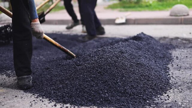Roadworks, process of asphalting, blacktopping and paving new road layer, laying new asphalt road pavement, paver machine and steam roller compactor, city street construction site, vehicle working
