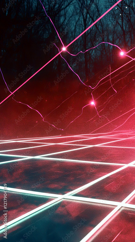 Aufkleber futuristic landscape blending neon brilliance with shadows and nostalgic sci-fi vibes