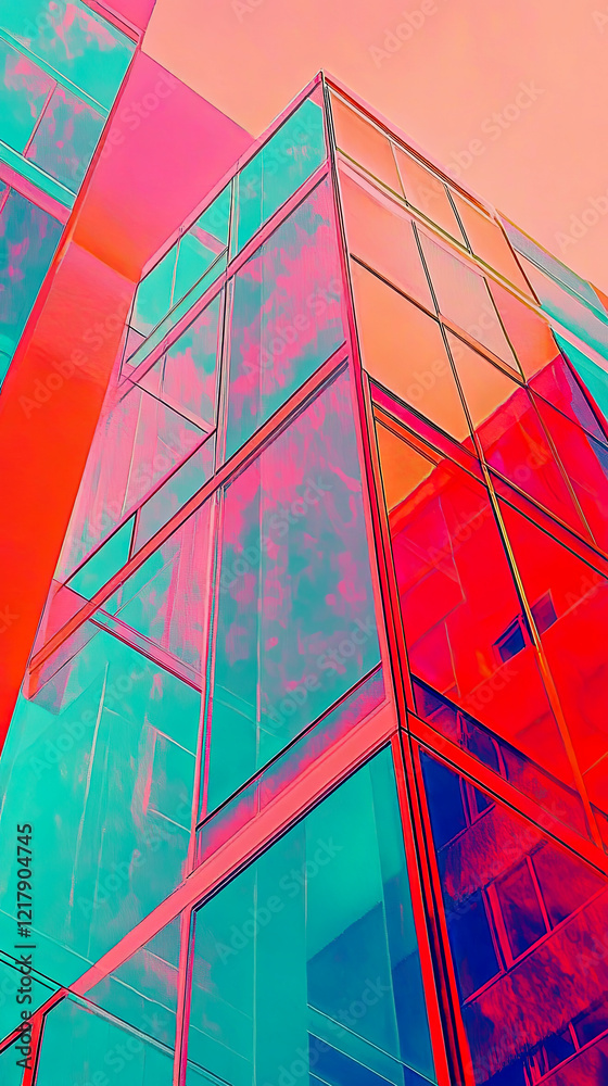 Poster futuristic architecture blending neon hues with nostalgic elements in a sci-fi atmosphere