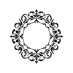 Elegant Circular Frame: Vintage Floral Ornament, Decorative Border, Black and White Vector Design
