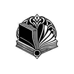 Open Book with Intricate Design: A Black and White Literary Illustration