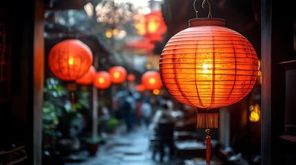 Illuminated Red Lanterns Line A Festive Alleyway