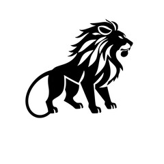 Majestic Lion: A Powerful Symbol of Strength and Royalty.  Black and white vector graphic design, perfect for logos, illustrations, and more.