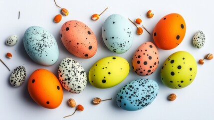 Colorful easter eggs collection displayed on pure white background for festive decoration