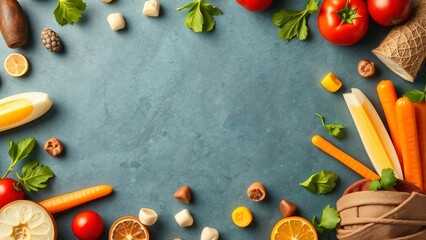 Colorful Autumn Harvest Bounty Frame with Copy Space