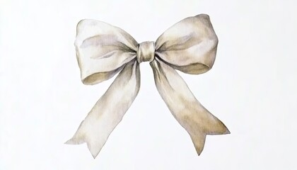 Naklejka premium A delicate hand-painted cream ribbon bow gracefully tied in an elegant style, set against a soft white background