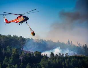 The helicopter is putting out the fire.Generative with AI