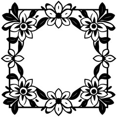 Elegant Black and White Floral Frame:  Perfect for Wedding Invitations, Vintage Designs, and Decorative Projects