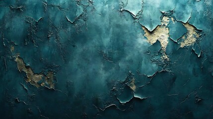 Obraz premium Textured Teal Wall Peeling Paint Dramatic Light. AI Generated