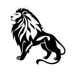 Majestic Lion: A Powerful Black and White Vector Illustration of a Lion in Profile.  Perfect for logos, prints, and designs needing a regal and strong symbol.