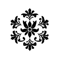 Elegant Black and White Damask Floral Design: Vintage Symmetrical Pattern for Decor, Wallpaper, and Classic Style © MatandSterre