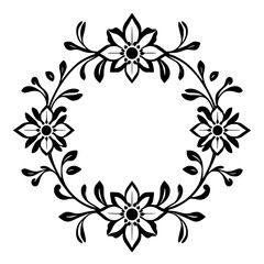 Elegant Black and White Floral Frame: Vintage Floral Border Design, Classic Ornamental Pattern, Decorative Circular Frame for Wedding Invitation, Card, and More