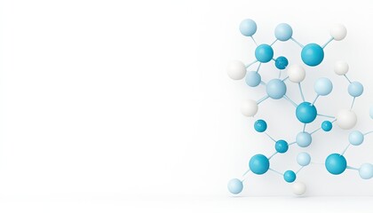 Abstract representation of molecular structure with blue and white spheres on a clean white background