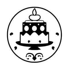 A delectable two-tiered cake, adorned with a candle, sits on a pedestal, ready for a celebratory occasion. This image is perfect for bakeries, party planners, or anyone who loves sweet treats.