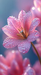 Fototapeta premium Dew-Kissed Pink Lily: A Symphony of Serenity
