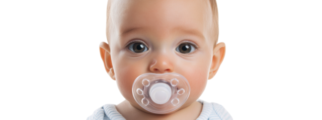 Infant with Pacifier, Close-up of Baby's Face Featuring Pacifier, Ideal for Parenting Resources and Baby Care Illustrations