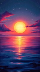 Breathtaking sunset view with a vibrant red and pink sky reflecting on the calm tranquil ocean waters  A majestic scenic landscape filled with natural beauty and a sense of peace and serenity