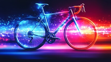 Fototapeta premium Glowing Road Bicycle in Vibrant Night Setting