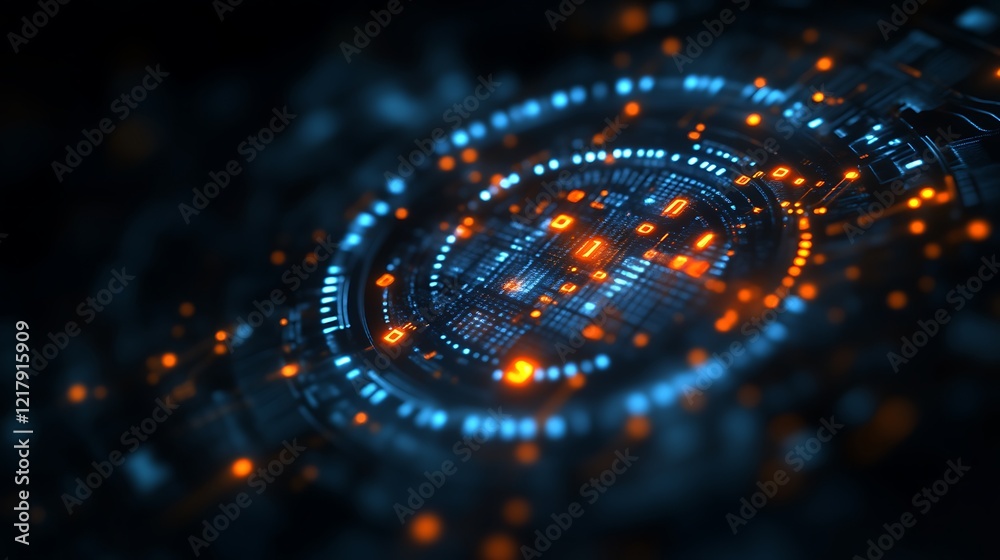 Poster abstract digital circuitry glowing with binary code