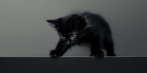 A kitten attempting to climb onto a table, its tiny paws slipping on the edge.


