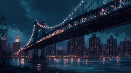 Png bridge architecture engineering cityscape. Twilight Bridge. Illustration