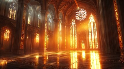 Fototapeta premium Sunlit Gothic Cathedral Interior.