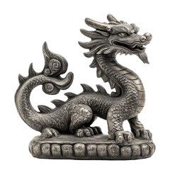 Fototapeta premium Antique dragon statue in detailed craftsmanship against a transparent backdrop for decorative purposes, Antique Dragon Statue Isolated on transparent background