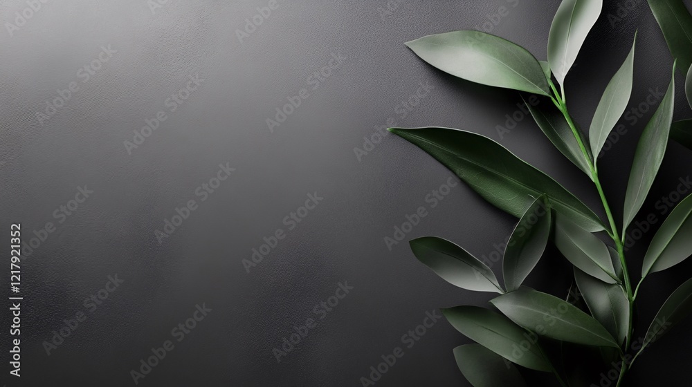 Poster green leaves creating a natural frame on dark background