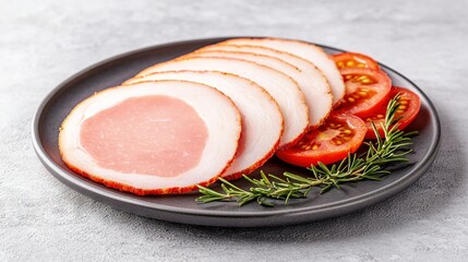   Ham, Tomato Platter with Rosemary Sprig